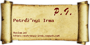 Petrányi Irma névjegykártya